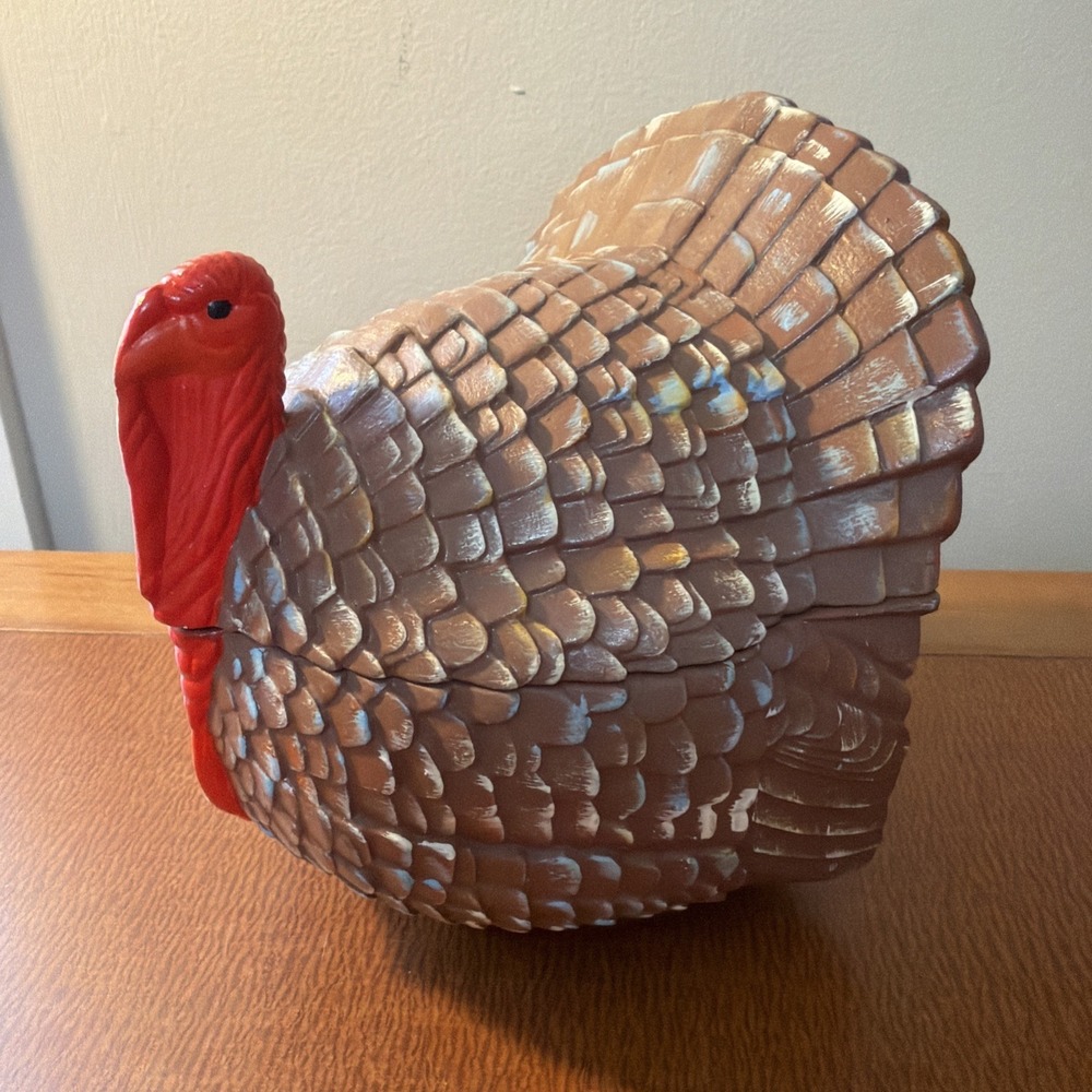 Vtg Hand Painted Ceramic Turkey Candy Cookie Jar 5.5" 1980s Thanksgiving - Picture 2 of 6